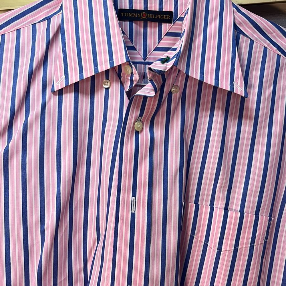 EUC Men's Striped Shirt - Pink and Blue - Picture 4 of 12